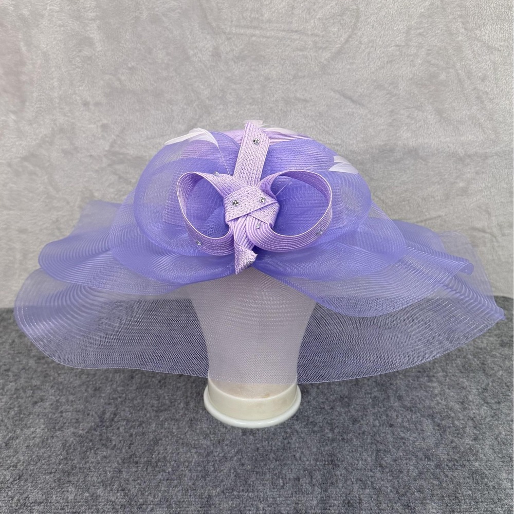 Mr. Hi's Classic Hat Sun Womens Purple Derby Church Wide Brim Bow Rhinestone VTG